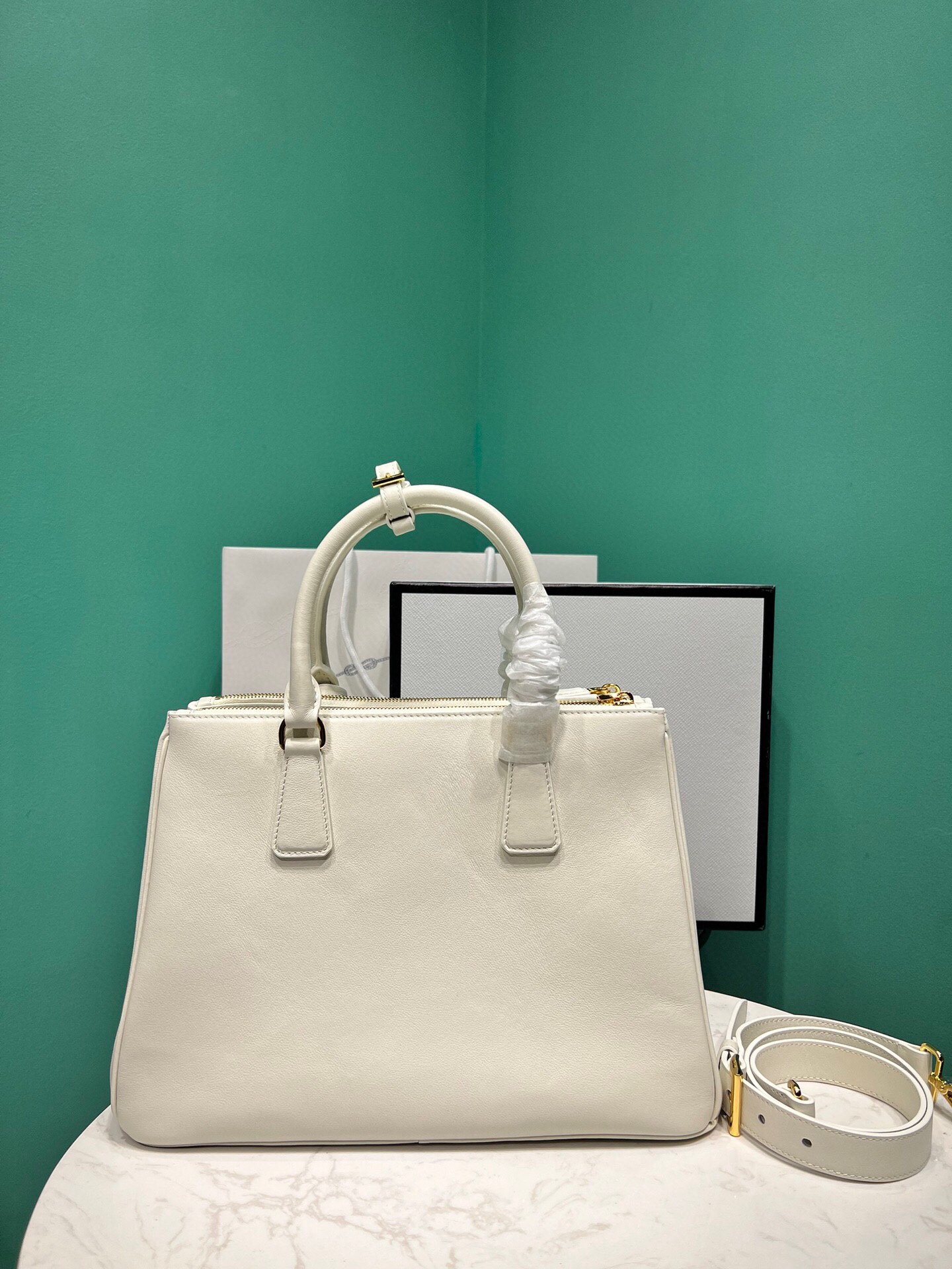 Prada Large Galleria Leather Bag Tote Shoulder Bag White 1BA274